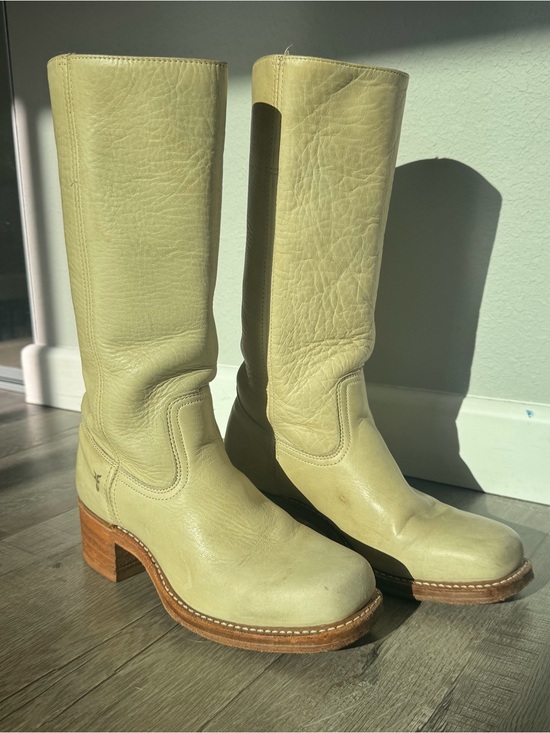 Frye Shoes - Frye Tall Leather Heeled Boots in beige